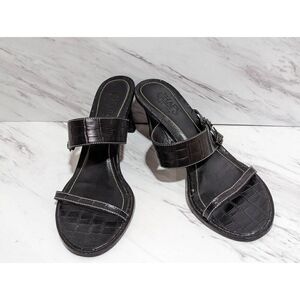 Chaps Women's Black Leather 3" Heel Croc Embossed Slide Kourtney Sandal Size 8